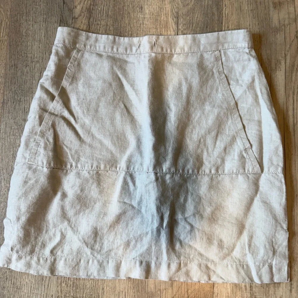 Hennes‎ Collection H&M Beige 100% Linen Mini Skirt Pockets Size 36